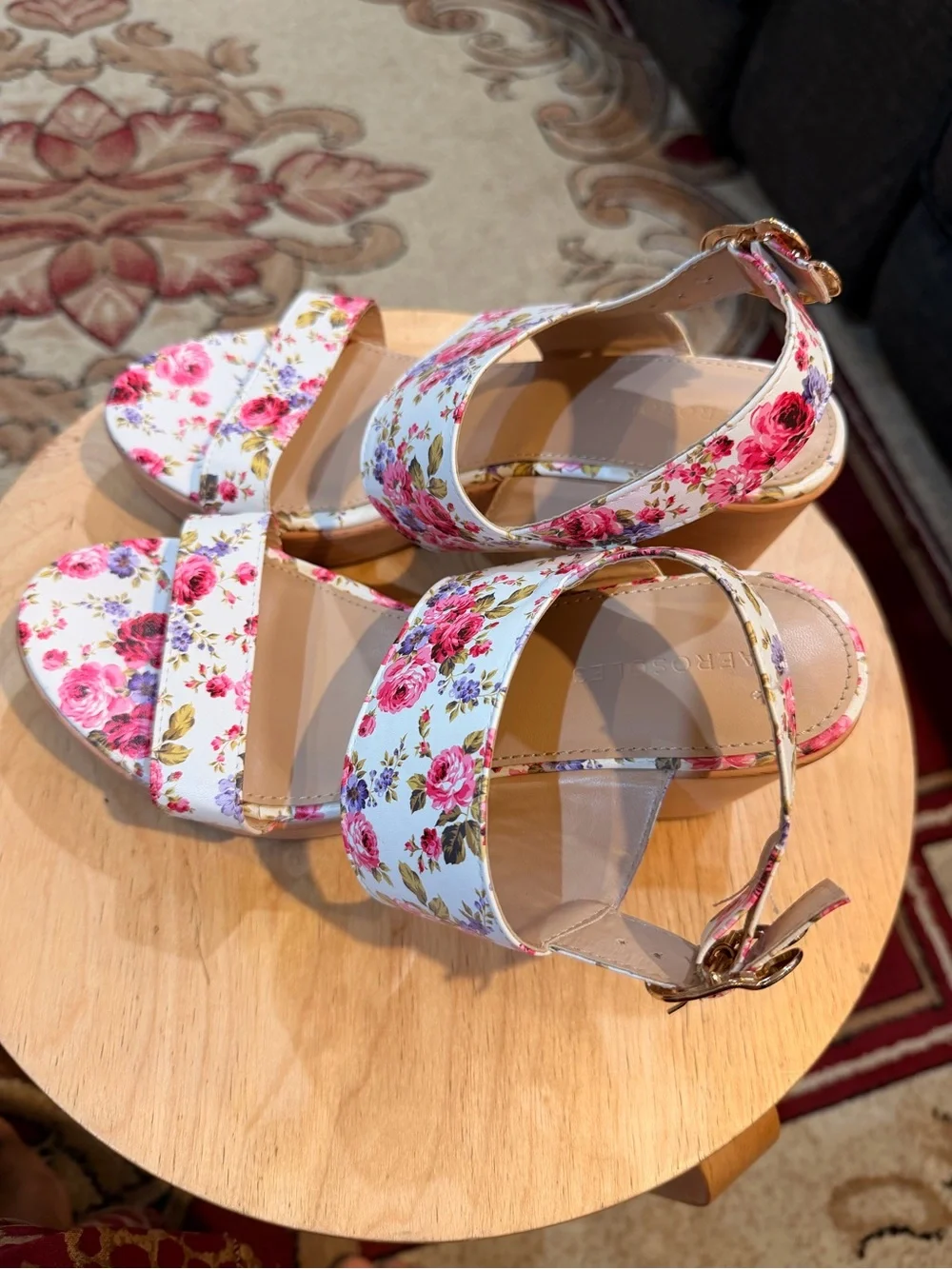Aeropostale pink &White Floral Espadrille Block Heel Sandals Size 8.5 Like New